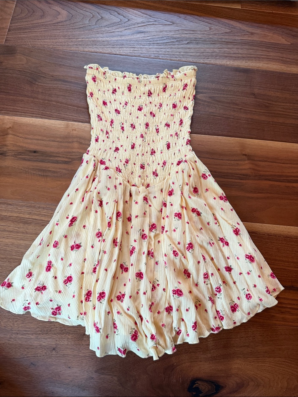 Garage Cream Floral Smocked Sundress with Pink Roses